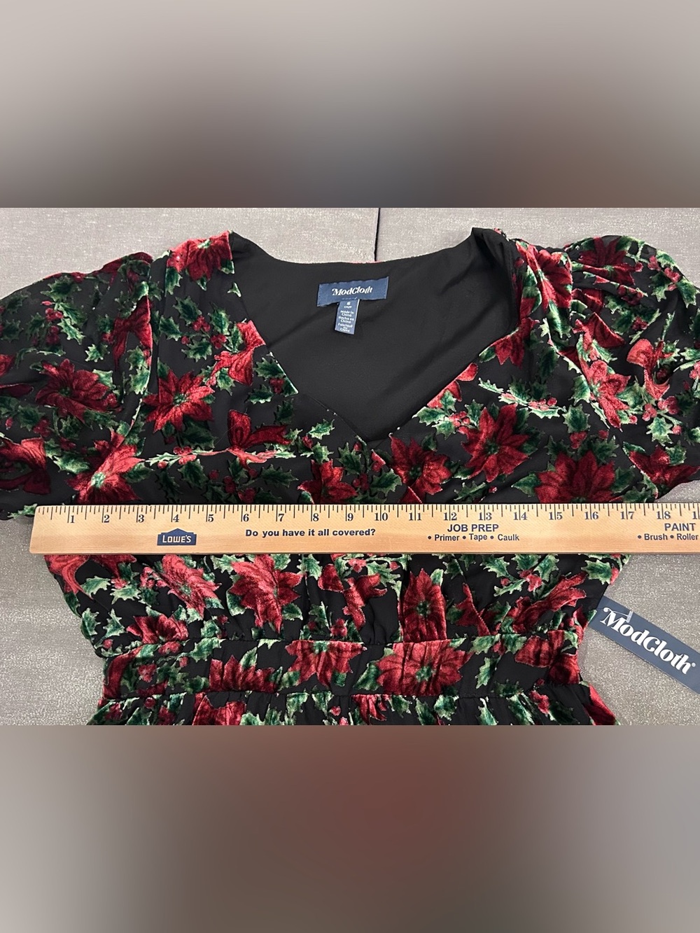 ModCloth Black Midi Dress with Red Floral Pattern - Picture 11 of 12